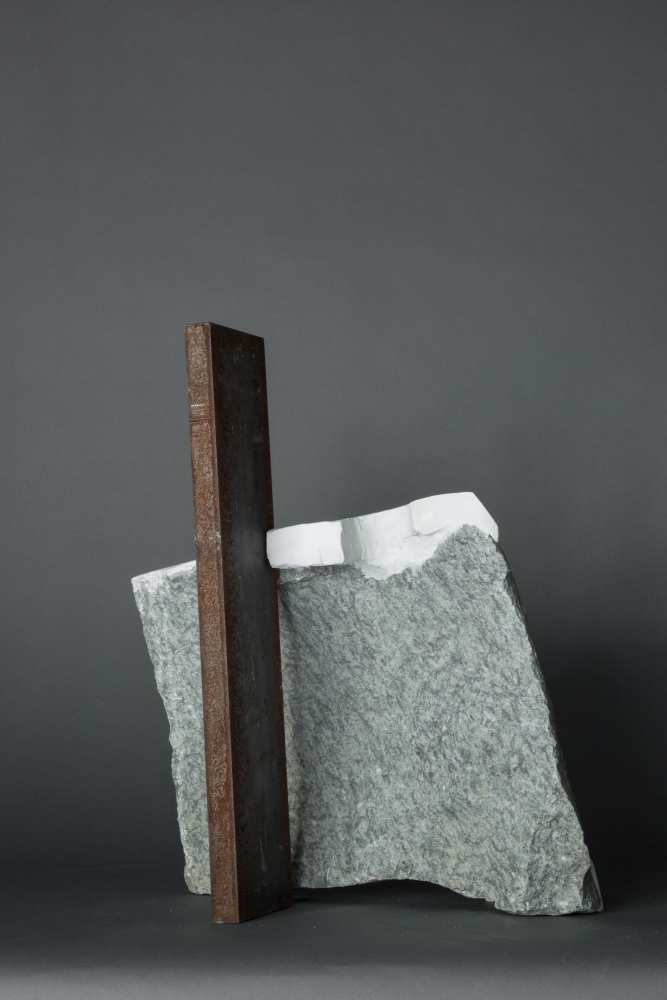 Mark Webber. Untitled. 2019. Stone, Hydrocal, Steel. 23" x 15" x 9" at Anita Rogers Gallery
