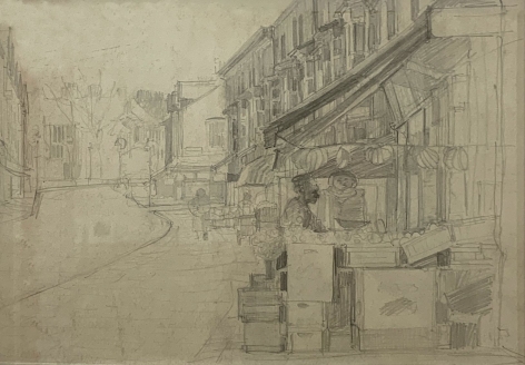 Jack Martin Rogers. Market. c. 1965. Graphite on paper. 10 1/8" x 15 1/4" at Anita Rogers Gallery