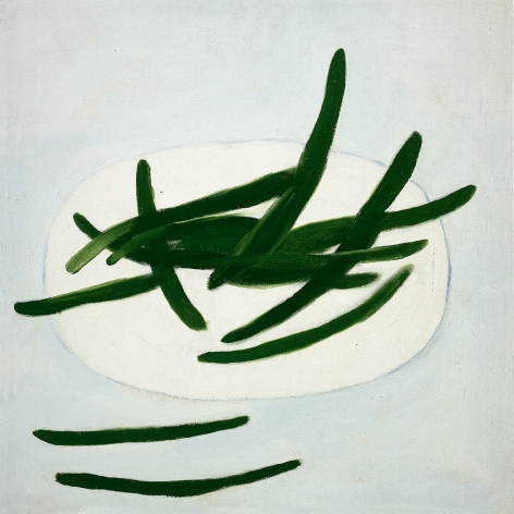 William Scott, Green Beans on a White Plate, 1977-1978, oil on canvas, 20" x 20" at Anita Rogers Gallery