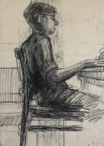 Jack Martin Rogers. Boy Playing the Piano. 1964. Charcoal on paper. 20 1/2" x 14" at Anita Rogers Gallery