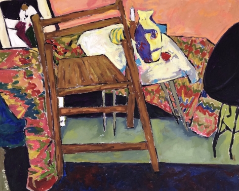 Anas Albraehe. The Chair. 2017. Oil on canvas. 31 1/2" x 39"